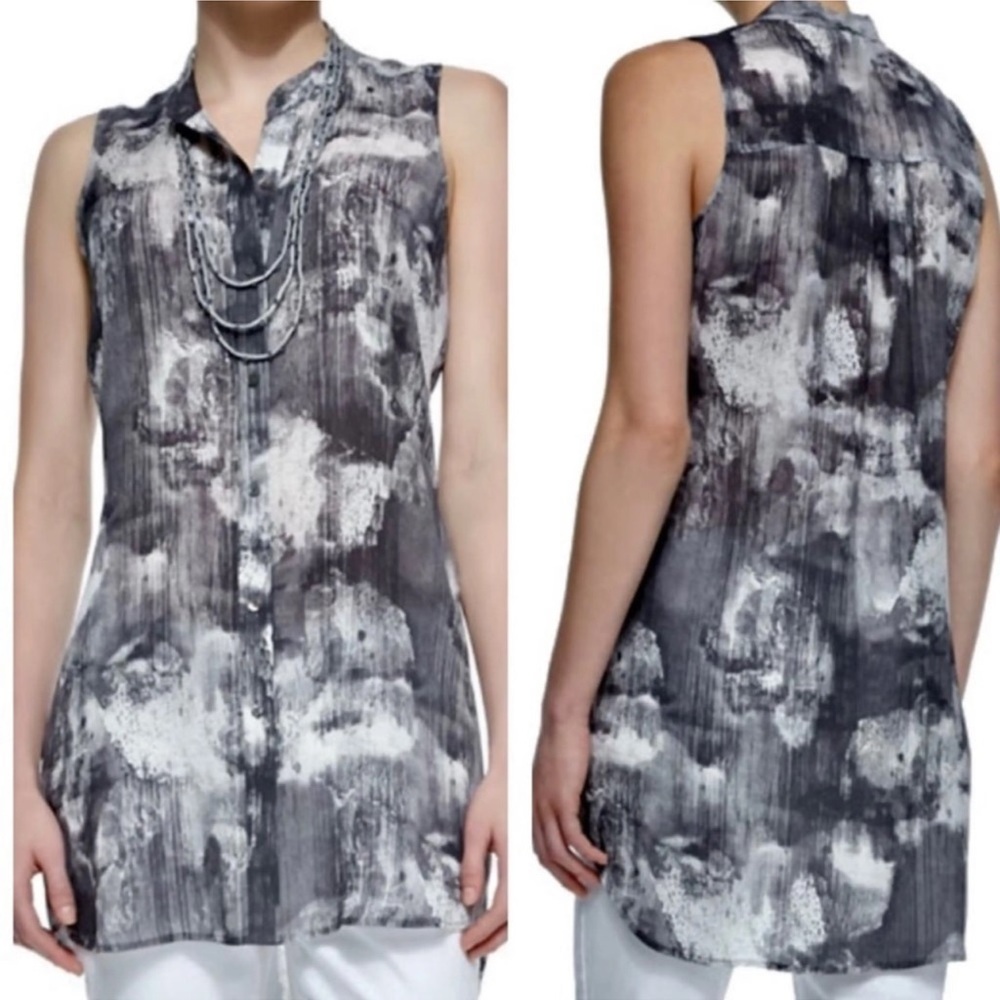 Eileen Fisher Ink Blot Print Silk Tunic Tank PL
